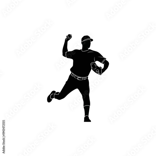 Dynamic baseball pitcher silhouette vector illustration. Energetic athlete in action, capturing the power and skill of a professional player delivering a fastball