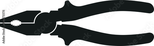 Minimal vector silhouette, pliers hand tool side view, solid black, isolated on white background
