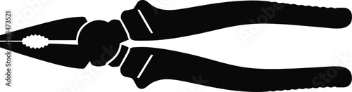 Minimal vector silhouette, pliers hand tool side view, solid black, isolated on white background