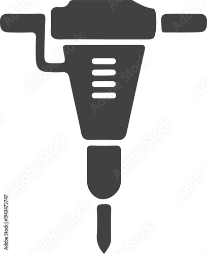 Simple black and white icon of a jackhammer tool used for construction and demolition work.