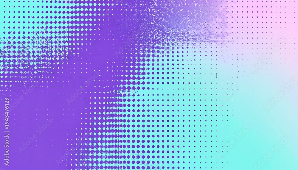 Fototapeta premium Risograph halftone gradient background, pastel cyan violet texture, dense dot pattern, analog print surface.
