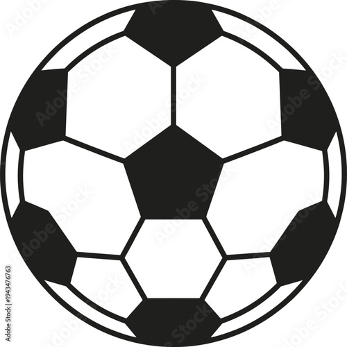 Classic black and white soccer ball icon isolated, football sport equipment symbol for game, tournament and athletic activity vector illustration
