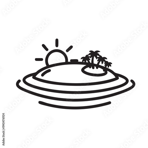 Serene tropical island oasis with palm trees under a bright sun, symbolizing escape and relaxation on calm waters