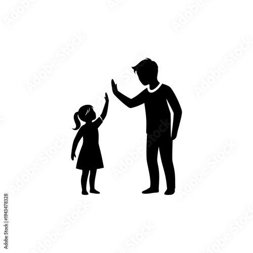 Silhouette of a man and a little girl giving high five.