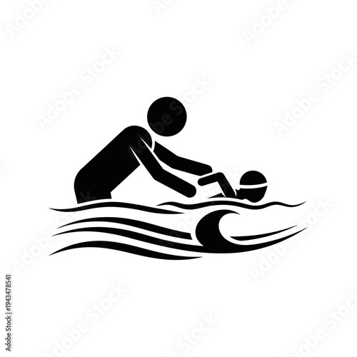 Black silhouette of a person saving someone.