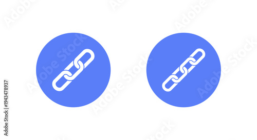 Metal chain link icon in blue circle. Strong connection symbol. Bond sign