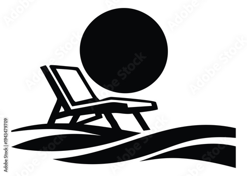 Silhouette illustration of beach lounge chair depicting relaxation by the sea for travel and vacation design