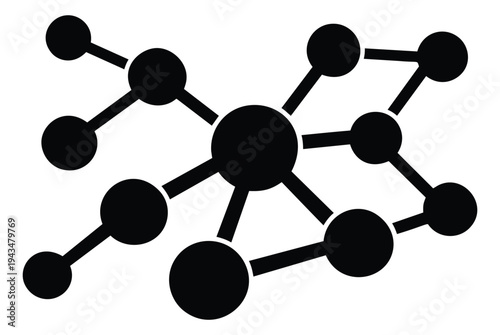 Silhouette illustration of network hub depicting interconnected nodes and data connections for technology and communication design