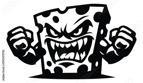 Cartoon silhouette illustration of angry sponge character depicting aggressive fighting pose for mascot and gaming design