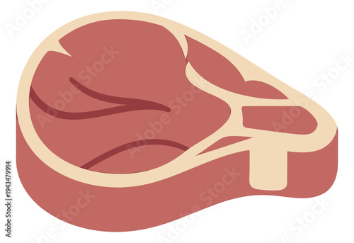 Flat illustration of a raw meat steak depicting a bone in cut for food and restaurant design