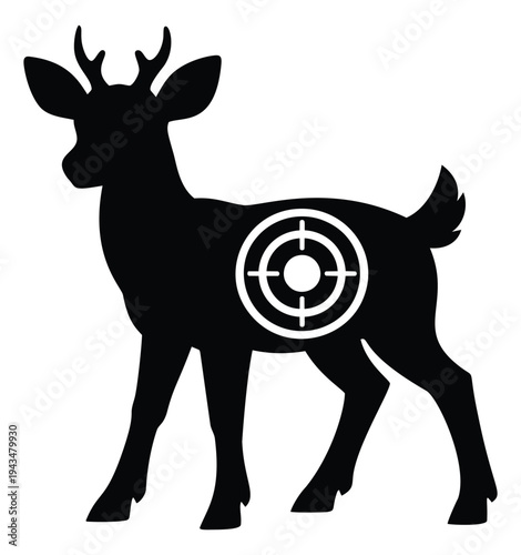 Silhouette illustration of a deer fawn depicting a hunting target crosshair for outdoor and sport design