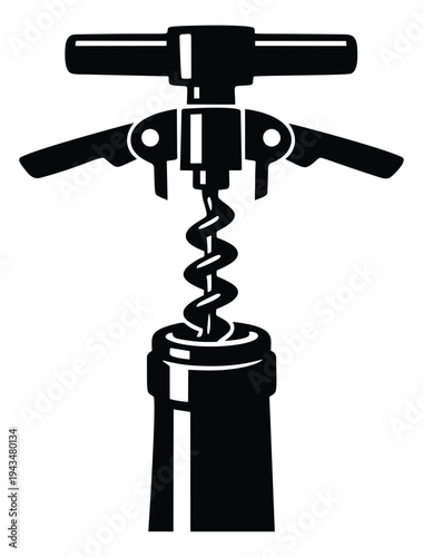 Silhouette illustration of a corkscrew depicting wine bottle opening tool for bar and restaurant design