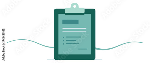Flat illustration of a clipboard depicting a document checklist with list items for business and productivity design