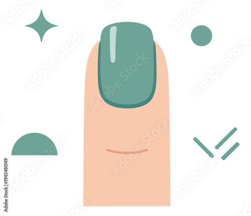Flat illustration of a finger depicting square shaped nail polish manicure for beauty and cosmetic design
