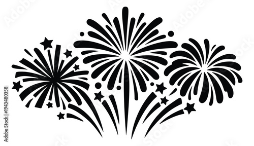Silhouette illustration of fireworks burst depicting celebratory explosion with stars for holiday and festive design