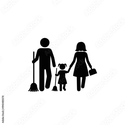 Family cleaning together at home.