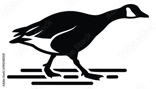 Silhouette illustration of a Canada goose depicting a running bird in motion for wildlife and nature design