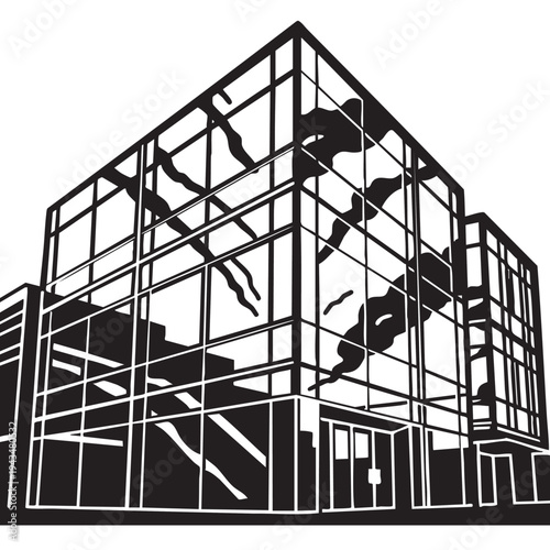 Modern glass building with reflective exterior appears urban landscape