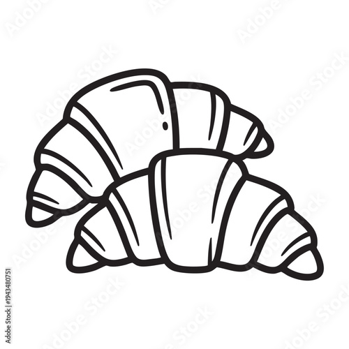 Artistic black and white line drawing of two delicious croissants, ideal for bakery menu design or culinary themed projects