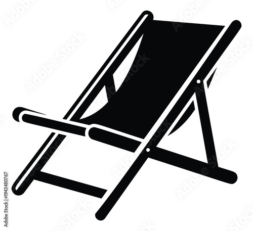Silhouette illustration of folding beach chair depicting a classic deck lounger for summer and vacation design