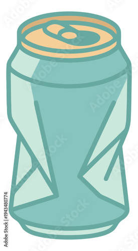 Cartoon illustration of a crushed aluminum can depicting recycling and waste concept for environmental design