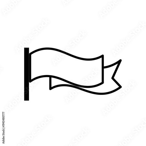 A black line drawing of a waving flag.