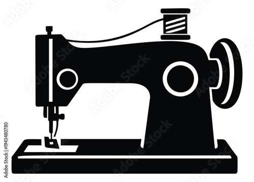Silhouette illustration of vintage sewing machine depicting classic tailoring equipment for craft and fashion design