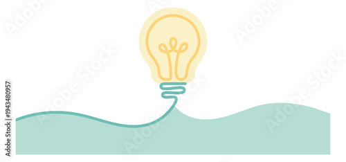 Flat line art illustration of a light bulb emerging from waves depicting creative idea concept for business and innovation design