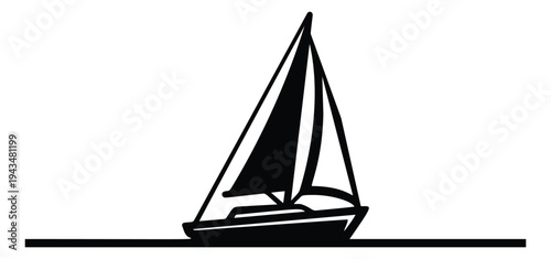 Silhouette illustration of a sailboat depicting a vessel sailing on water for nautical and travel design