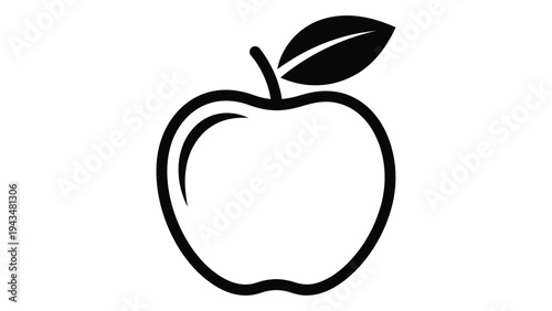 A black line drawing of a whole apple