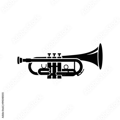 Black silhouette of a trumpet instrument.