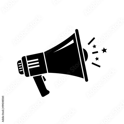 A black and white illustration of a megaphone.