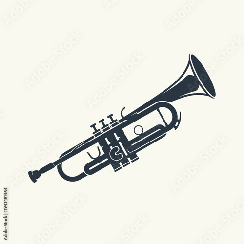 A black and white illustration of a trumpet.