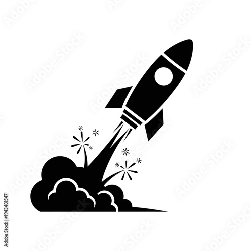 Black silhouette of a rocket launching.