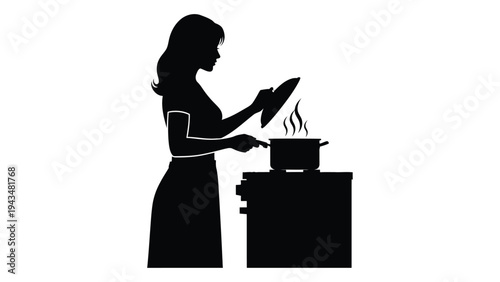 Woman cooking with a frying pan