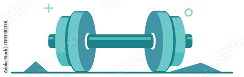 Flat illustration of a dumbbell depicting gym equipment resting on ground for fitness and sport design