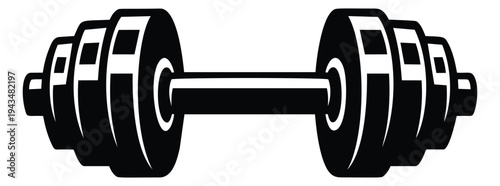 Bold silhouette illustration of a dumbbell depicting weightlifting equipment for fitness and gym design