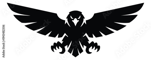 Silhouette illustration of a fierce eagle depicting spread wings and talons for sports mascot and brand design
