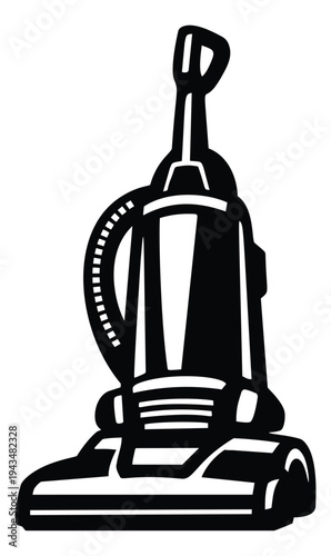 Bold cartoon illustration of an upright vacuum cleaner depicting household cleaning equipment for home and domestic design