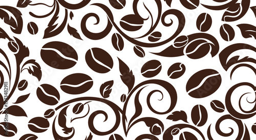 Brown Coffee Bean Swirls Pattern on White Background