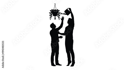Two men handling a chandelier