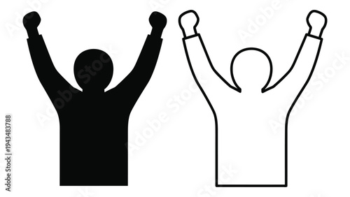 Two people celebrating with their arms raised