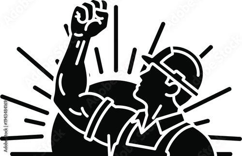 May day labor protest emblem with raised fist