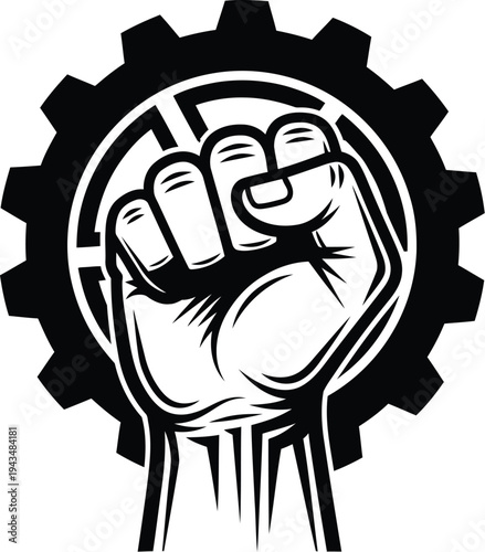 May day labor rights protest symbol raised fist in gear