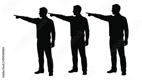 Silhouettes of three men pointing to the side