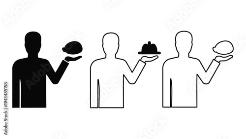 Three silhouettes of people holding plates with food