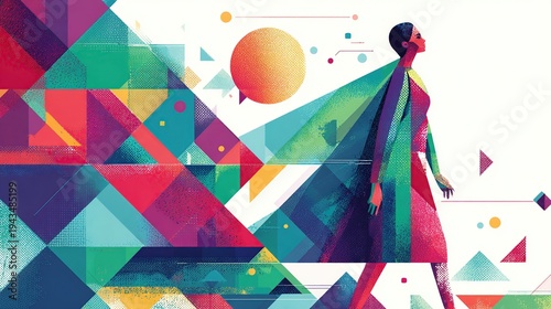 Creative leader inspiring digital transformation with colorful geometric shapes