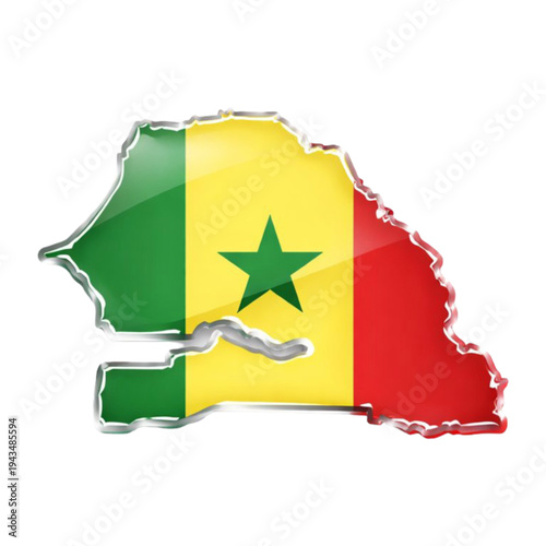 3D Glass Senegal Map with National Flag
