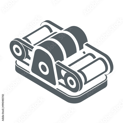 Isometric grayscale illustration of a two-hole paper puncher for office and school supplies.
