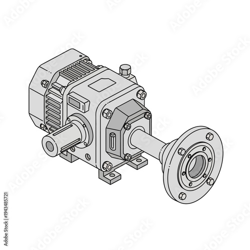 Technical drawing of an industrial gearmotor assembly with a right-angle gearbox and flanged output shaft.